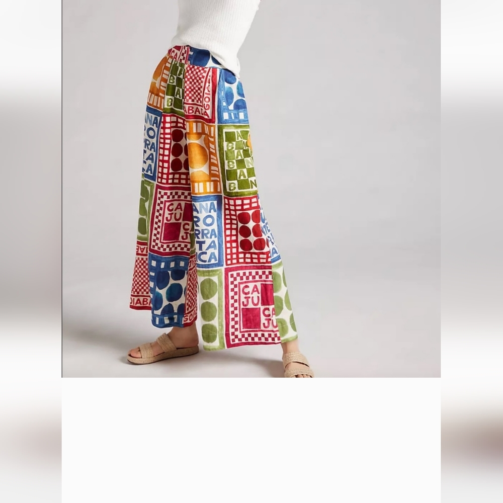 Anthropologie Multicolor Graphic Wide-Leg Pants — Red, Blue, Green, Yellow - Picture 2 of 10
